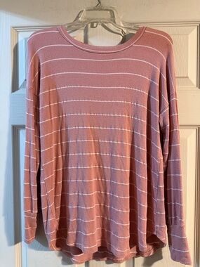 Women's Dusty Rose Striped Long-Sleeve Tee